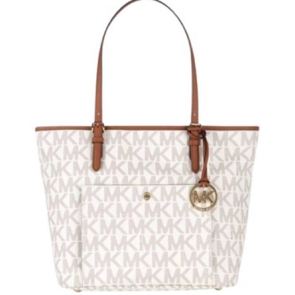 Michael Kors White and Tan Tote Bag